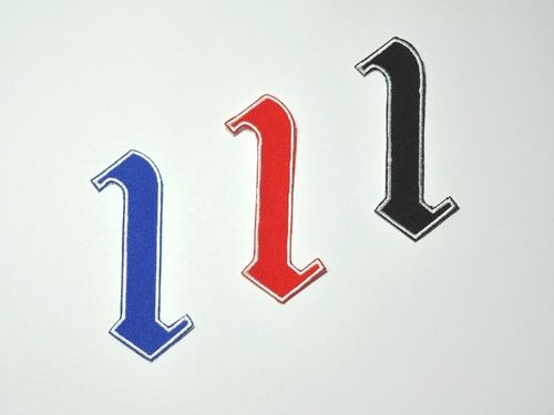 Aufnäher Zahl "1", Old Style, Höhe 8 cm mit Bügelbeschichtung  -  verschiedene Farben