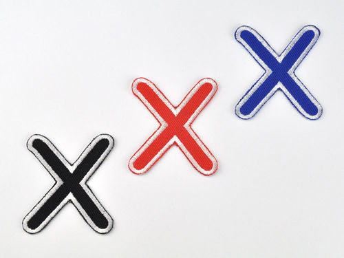 Aufnäher Buchstabe "X", Comic Sans, Höhe 8 cm mit Bügelbeschichtung  -  verschiedene Farben