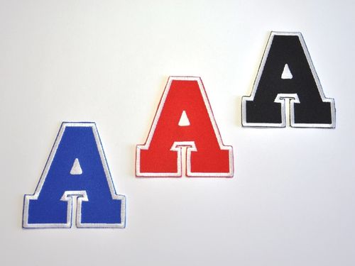 Aufnäher Buchstabe "A", College Style, Höhe 8 cm mit Bügelbeschichtung  -  verschiedene Farben