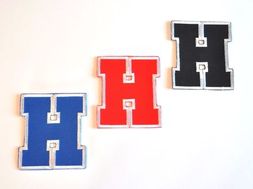 Aufnäher Buchstabe "H", College Style, Höhe 8 cm mit Bügelbeschichtung  -  verschiedene Farben