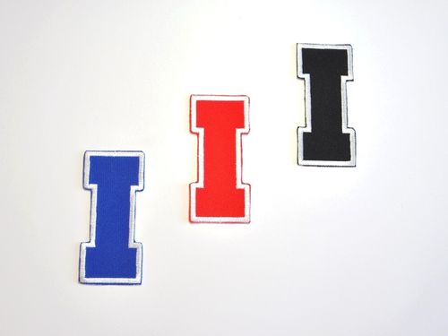 Aufnäher Buchstabe "I", College Style, Höhe 8 cm mit Bügelbeschichtung  -  verschiedene Farben