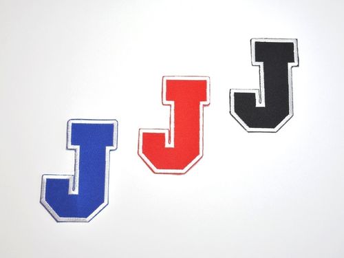 Aufnäher Buchstabe "J", College Style, Höhe 8 cm mit Bügelbeschichtung  -  verschiedene Farben