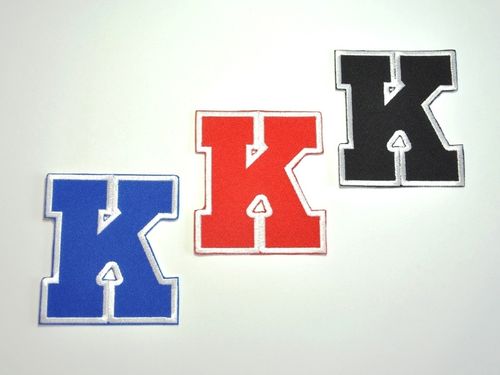 Aufnäher Buchstabe "K", College Style, Höhe 8 cm mit Bügelbeschichtung  -  verschiedene Farben