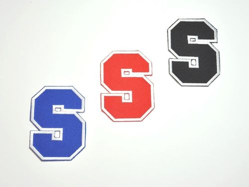 Aufnäher Buchstabe "S", College Style, Höhe 8 cm mit Bügelbeschichtung  -  verschiedene Farben