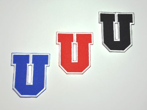 Aufnäher Buchstabe "U", College Style, Höhe 8 cm mit Bügelbeschichtung  -  verschiedene Farben
