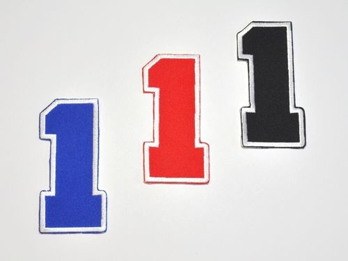 Aufnäher Zahl "1", College Style, Höhe 8 cm mit Bügelbeschichtung  -  verschiedene Farben