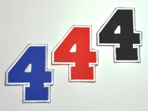 Aufnäher Zahl "4", College Style, Höhe 8 cm mit Bügelbeschichtung  -  verschiedene Farben