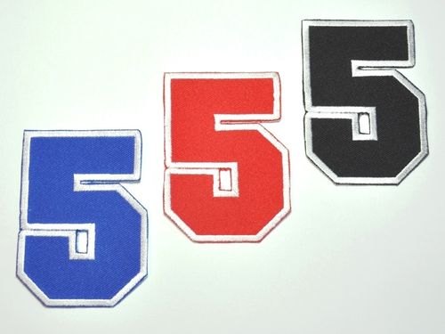 Aufnäher Zahl "5", College Style, Höhe 8 cm mit Bügelbeschichtung  -  verschiedene Farben