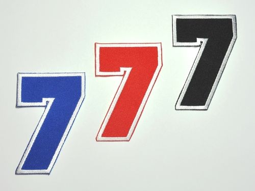 Aufnäher Zahl "7", College Style, Höhe 8 cm mit Bügelbeschichtung  -  verschiedene Farben