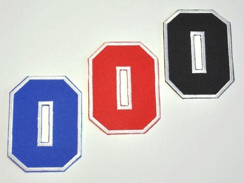 Aufnäher Zahl "0", College Style, Höhe 8 cm mit Bügelbeschichtung  -  verschiedene Farben