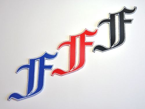 Aufnäher Buchstabe "F", Old Style, Grundhöhe 8 cm mit Bügelbeschichtung  -  verschiedene Farben