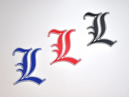 Aufnäher Buchstabe "L", Old Style, Grundhöhe 8 cm mit Bügelbeschichtung  -  verschiedene Farben