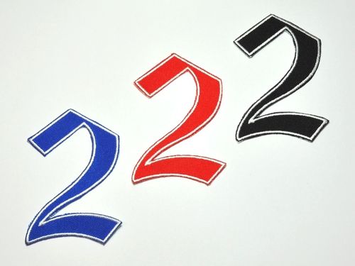 Aufnäher Zahl "2", Old Style, Höhe 8 cm mit Bügelbeschichtung  -  verschiedene Farben