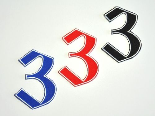 Aufnäher Zahl "3", Old Style, Höhe 8 cm mit Bügelbeschichtung  -  verschiedene Farben
