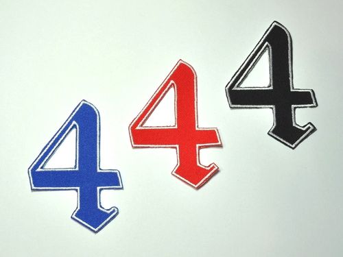 Aufnäher Zahl "4", Old Style, Höhe 8 cm mit Bügelbeschichtung  -  verschiedene Farben