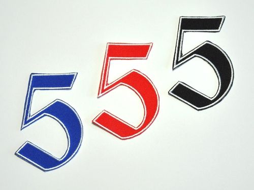 Aufnäher Zahl "5", Old Style, Höhe 8 cm mit Bügelbeschichtung  -  verschiedene Farben