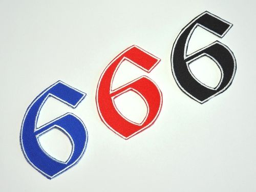 Aufnäher Zahl "6", Old Style, Höhe 8 cm mit Bügelbeschichtung  -  verschiedene Farben