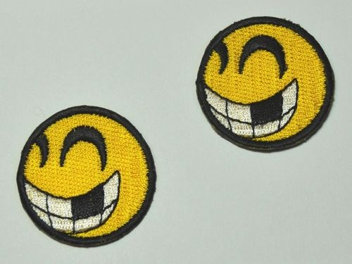 Aufnäher Smiley 'big grin' gelb als Magnet oder Aufbügler, Größe 4 cm