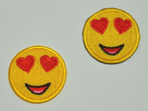 Aufnäher Smiley 'in love' gelb als Magnet oder Aufbügler, Größe 4 cm
