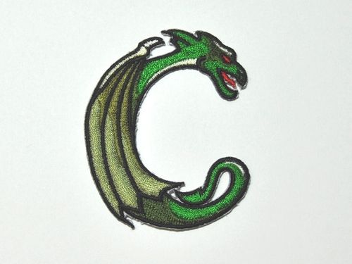 Aufnäher Buchstabe "C", Drachen, grün, Grundhöhe 7 cm mit Bügelbeschichtung