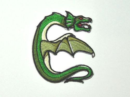Aufnäher Buchstabe "E", Drachen, grün, Grundhöhe 7 cm mit Bügelbeschichtung