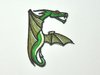 Aufnäher Buchstabe "F", Drachen, grün, Grundhöhe 7 cm mit Bügelbeschichtung