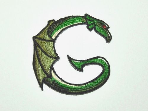 Aufnäher Buchstabe "G", Drachen, grün, Grundhöhe 7 cm mit Bügelbeschichtung