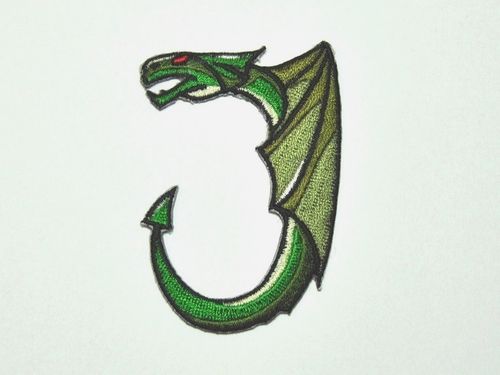 Aufnäher Buchstabe "J", Drachen, grün, Grundhöhe 7 cm mit Bügelbeschichtung