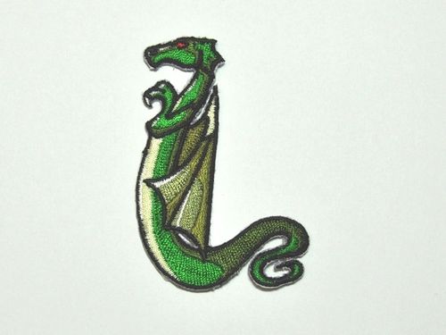 Aufnäher Buchstabe "L", Drachen, grün, Grundhöhe 7 cm mit Bügelbeschichtung