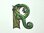 Aufnäher Buchstabe "R", Drachen, grün, Grundhöhe 7 cm mit Bügelbeschichtung
