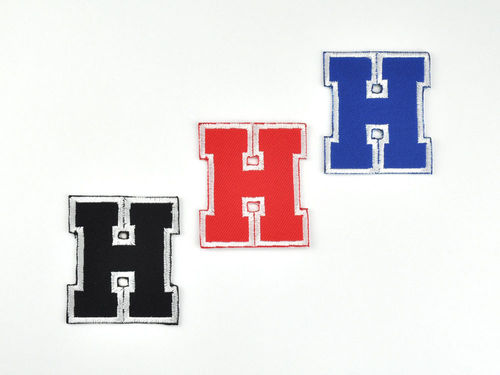 Aufnäher Buchstabe "H", College Style, Höhe 5 cm mit Bügelbeschichtung  -  verschiedene Farben