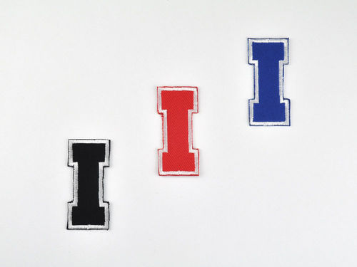 Aufnäher Buchstabe "I", College Style, Höhe 5 cm mit Bügelbeschichtung  -  verschiedene Farben