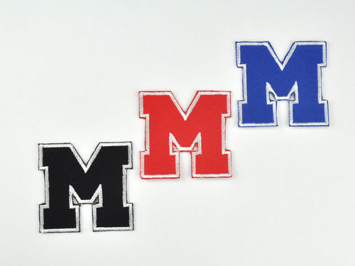 Aufnäher Buchstabe "M", College Style, Höhe 5 cm mit Bügelbeschichtung  -  verschiedene Farben