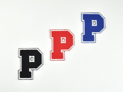Aufnäher Buchstabe "P", College Style, Höhe 5 cm mit Bügelbeschichtung  -  verschiedene Farben