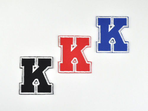 Aufnäher Buchstabe "K", College Style, Höhe 5 cm mit Bügelbeschichtung  -  verschiedene Farben
