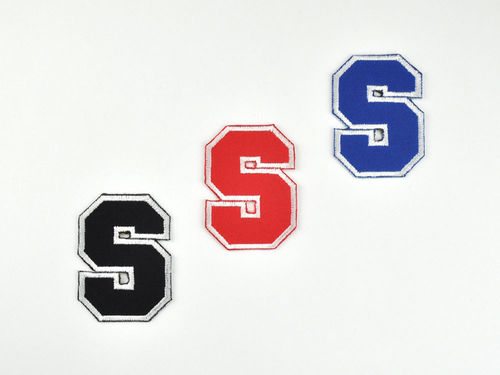 Aufnäher Buchstabe "S", College Style, Höhe 5 cm mit Bügelbeschichtung  -  verschiedene Farben
