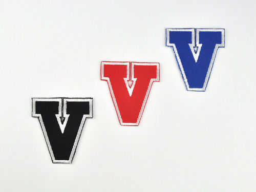 Aufnäher Buchstabe "V", College Style, Höhe 5 cm mit Bügelbeschichtung  -  verschiedene Farben