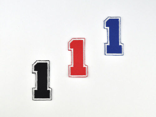 Aufnäher Zahl "1", College Style, Höhe 5 cm mit Bügelbeschichtung  -  verschiedene Farben