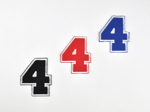 Aufnäher Zahl "4", College Style, Höhe 5 cm mit Bügelbeschichtung  -  verschiedene Farben