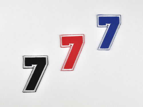 Aufnäher Zahl "7", College Style, Höhe 5 cm mit Bügelbeschichtung  -  verschiedene Farben