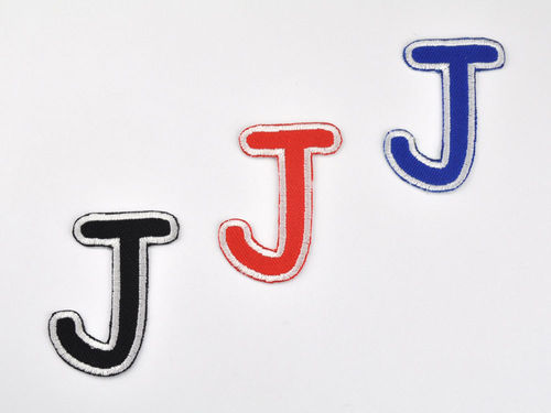 Aufnäher Buchstabe "J", Comic Sans, Höhe 8 cm mit Bügelbeschichtung  -  verschiedene Farben