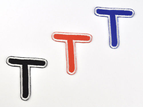 Aufnäher Buchstabe "T", Comic Sans, Höhe 8 cm mit Bügelbeschichtung  -  verschiedene Farben