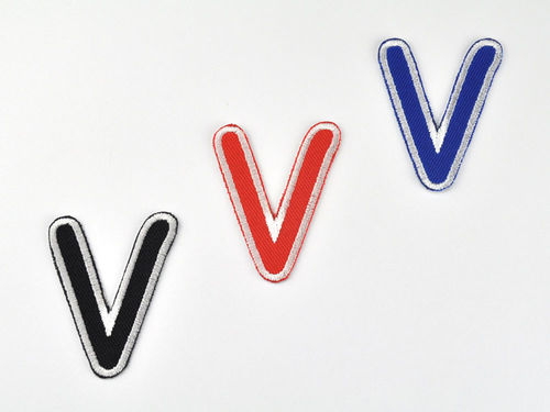 Aufnäher Buchstabe "V", Comic Sans, Höhe 8 cm mit Bügelbeschichtung  -  verschiedene Farben