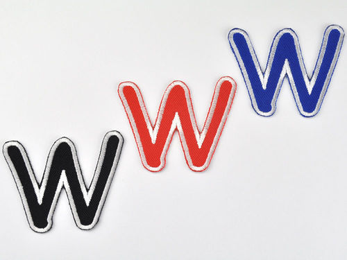 Aufnäher Buchstabe "W", Comic Sans, Höhe 8 cm mit Bügelbeschichtung  -  verschiedene Farben