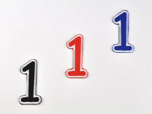 Aufnäher Zahl "1", Comic Sans; Höhe 8 cm mit Bügelbeschichtung  -  verschiedene Farben