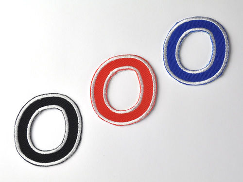 Aufnäher Zahl "0", Comic Sans; Höhe 8 cm mit Bügelbeschichtung  -  verschiedene Farben