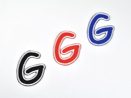 Aufnäher Buchstabe "G", Comic Sans, Höhe 5 cm mit Bügelbeschichtung  -  verschiedene Farben