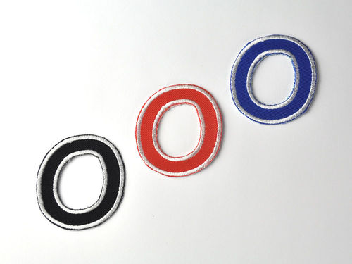 Aufnäher Buchstabe "O", Comic Sans, Höhe 5 cm mit Bügelbeschichtung  -  verschiedene Farben
