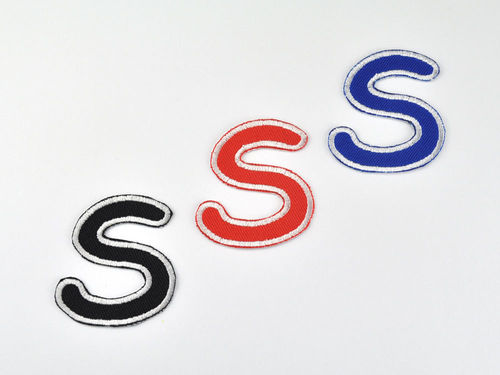 Aufnäher Buchstabe "S", Comic Sans, Höhe 5 cm mit Bügelbeschichtung  -  verschiedene Farben