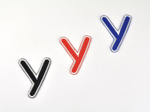 Aufnäher Buchstabe "Y", Comic Sans, Höhe 5 cm mit Bügelbeschichtung  -  verschiedene Farben